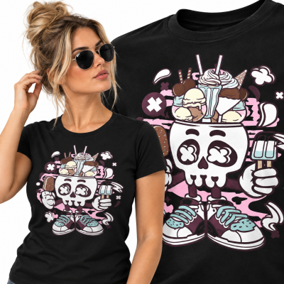 KOSZULKA DAMSKA ANIMOWANA  ICE CREAM SKULL HEAD